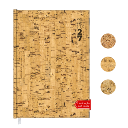 Agenda Diária Encadernada Capa Cortiça Texturizada